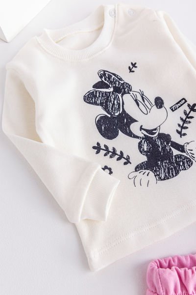 Minnie Mouse Figürlü Kapüşonlu Yelekli 3 Parça Kız Bebek Takım