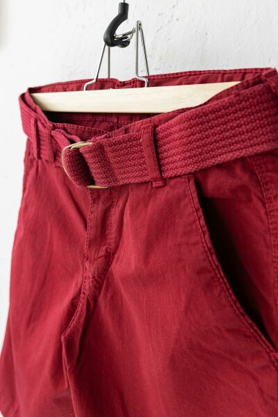 Gabardin Kumaş Kemerli Erkek Çocuk Kapri BORDO -  5-6 Yaş