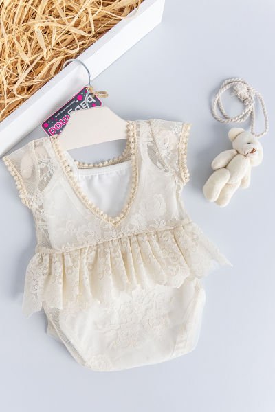 Kız Bebek Tulum Oyuncaklı Güpürlü Kız Bebek Tulum