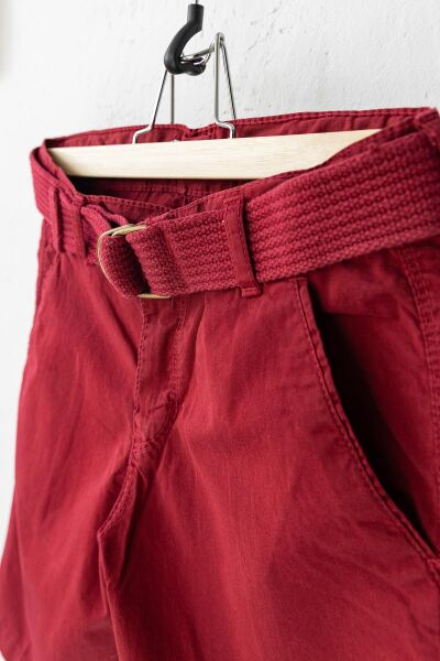 Gabardin Kumaş Kemerli Erkek Çocuk Kapri BORDO -  7-8 Yaş