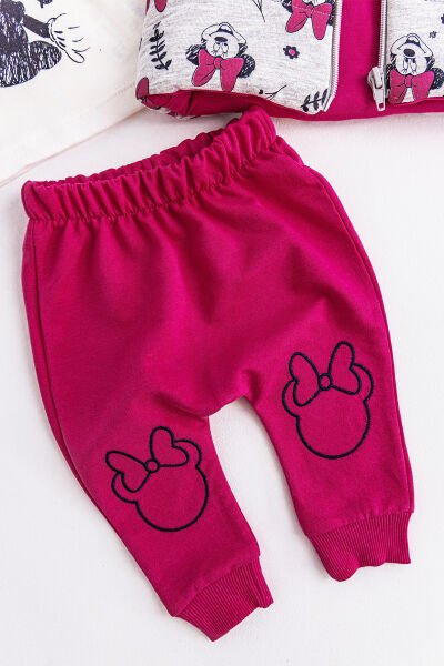 Minnie Mouse Figürlü Kapüşonlu Yelekli 3 Parça Kız Bebek Takım