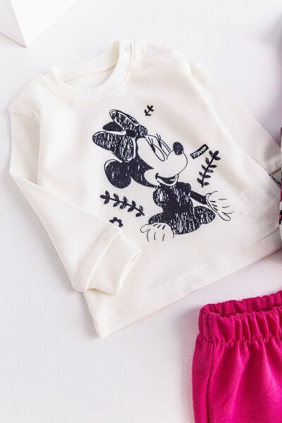 Minnie Mouse Figürlü Kapüşonlu Yelekli 3 Parça Kız Bebek Takım