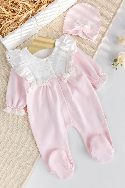 Dantel Süslemeli Pamuklu Kız Bebek tulum