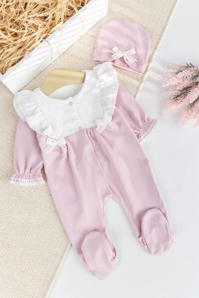 Dantel Süslemeli Pamuklu Kız Bebek tulum
