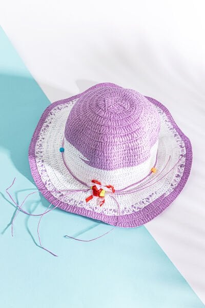 Boncuk Süslemeli Kız Çocuk Hasır Şapka