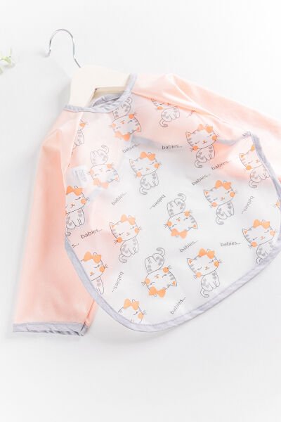 Kedi Desenli Giyilebilir Uzun Kollu 1-4 Yaş Kız/Erkek Bebek Mama Önlüğü