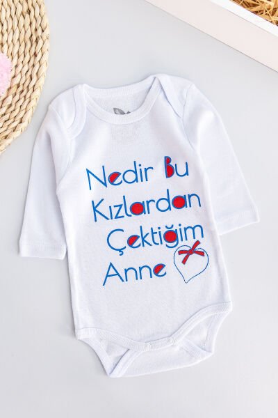 Yazı Baskılı Uzun Kollu Erkek Bebek Çıt Çıtlı Body Bebek Zıbın