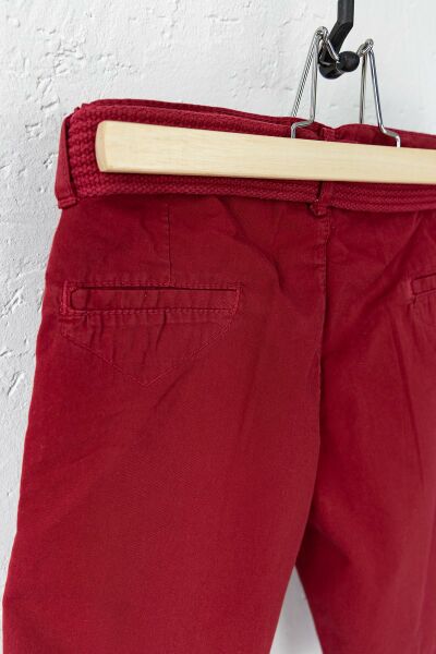 Gabardin Kumaş Kemerli Erkek Çocuk Kapri BORDO - 11-12 Yaş