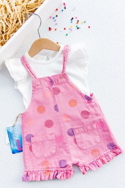 Puantiye Baskılı Kız Bebek Tulum Salopet Takım