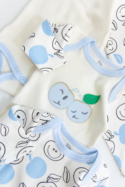 Elma Temalı Üçlü Erkek Bebek Çıt Çıtlı Body Takım
