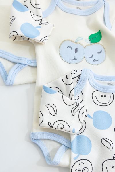 Elma Temalı Üçlü Erkek Bebek Çıt Çıtlı Body Takım
