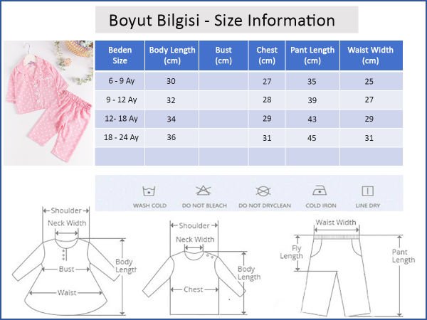 Puantiye Desenli Önden Düğmeli Kız Bebek Pijama Takımı PEMBE -  6-9 AY