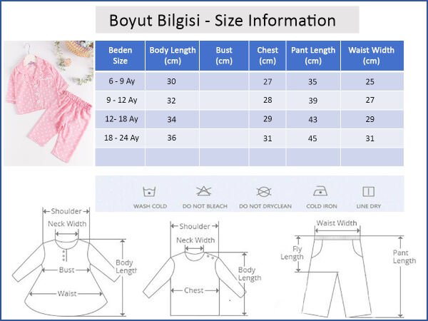 Puantiye Desenli Önden Düğmeli Kız Bebek Pijama Takımı PEMBE -  9-12 AY