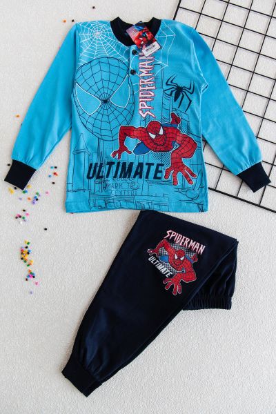 Spiderman Erkek Çocuk Pijama Takımı Çocuk Gecelik MAVİ - 4-5 Yaş