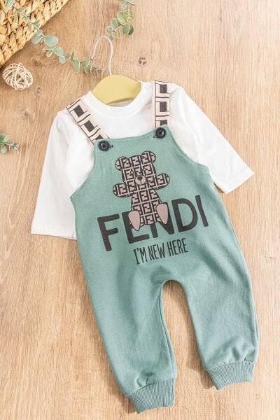 Ayıcık Desenli Erkek Bebek Tulum Salopet Takım