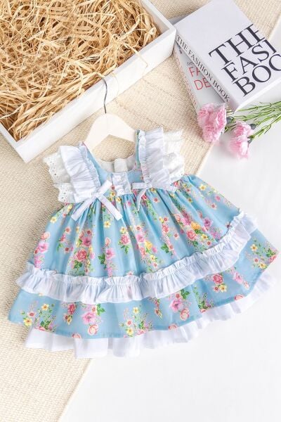 Paula Çiçekli Dogum Günü Özel Gün Şık Kız Bebek  Elbise