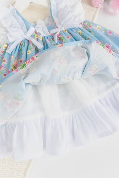 Paula Çiçekli Dogum Günü Özel Gün Şık Kız Bebek  Elbise