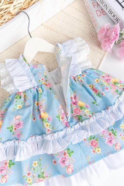 Paula Çiçekli Dogum Günü Özel Gün Şık Kız Bebek  Elbise