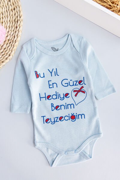 Yazı Baskılı Uzun Kollu Bebek Çıt Çıtlı Body Bebek Zıbın