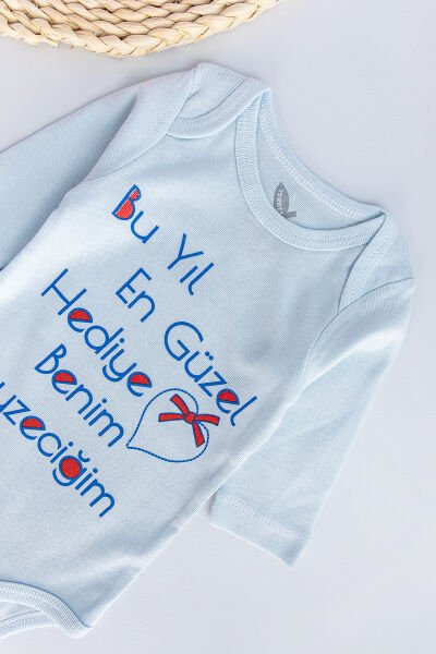 Yazı Baskılı Uzun Kollu Bebek Çıt Çıtlı Body Bebek Zıbın