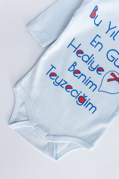 Yazı Baskılı Uzun Kollu Bebek Çıt Çıtlı Body Bebek Zıbın