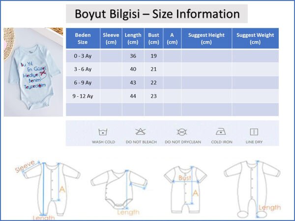 Yazı Baskılı Uzun Kollu Bebek Çıt Çıtlı Body Bebek Zıbın