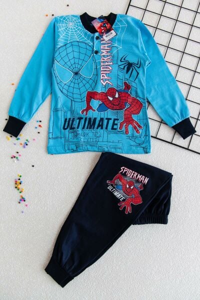 Spiderman Erkek Çocuk Pijama Takımı Çocuk Gecelik MAVİ - 6-7 Yaş