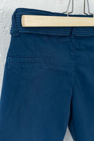 Gabardin Kumaş Kemerli Erkek Çocuk Kapri LACİVERT -  5-6 Yaş