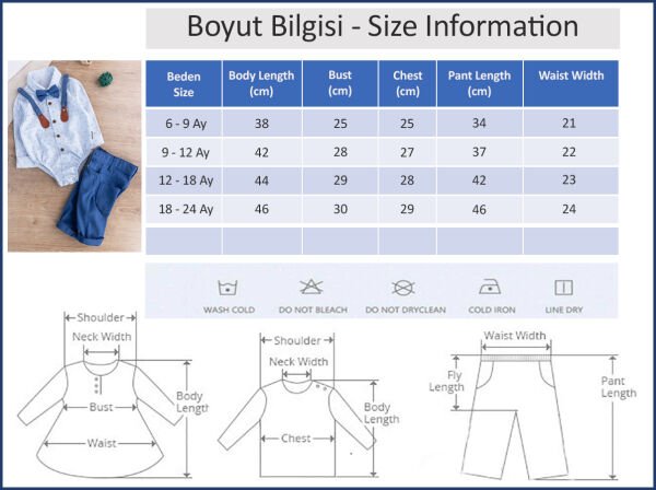 Papyonlu Pantolon Askılı Zıbın Gömlekli Erkek Bebek Takım İndigo -  6-9 AY