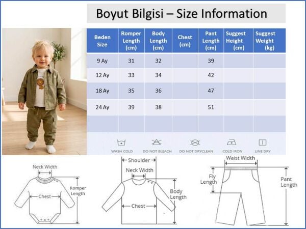 Gömlekli 3'lü Şık Erkek Bebek Takım Set BEJ - 18 Ay