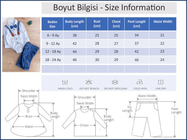 Papyonlu Pantolon Askılı Zıbın Gömlekli Erkek Bebek Takım İndigo -  12-18 AY