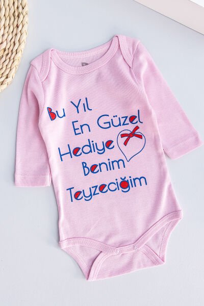 Yazı Baskılı Uzun Kollu Kız Bebek Çıt Çıtlı Body Bebek Zıbın