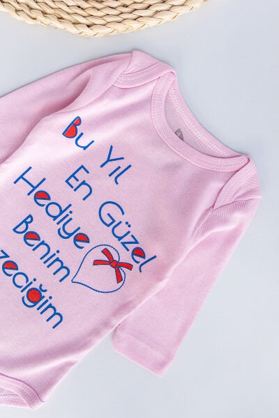 Yazı Baskılı Uzun Kollu Kız Bebek Çıt Çıtlı Body Bebek Zıbın