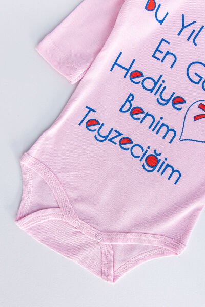 Yazı Baskılı Uzun Kollu Kız Bebek Çıt Çıtlı Body Bebek Zıbın