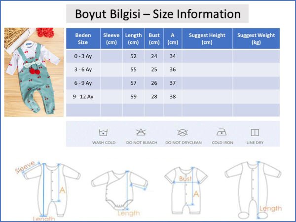 Kiraz Desenli Fiyonklu Kız Bebek Tulum Salopet Tulum