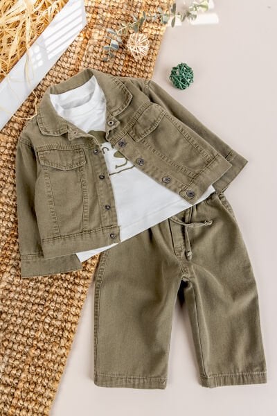 Şık 3'lü Ceketli Erkek Bebek Çocuk Takım Set