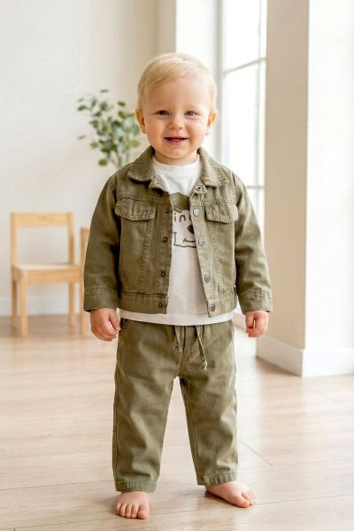 Şık 3'lü Ceketli Erkek Bebek Çocuk Takım Set