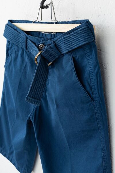 Gabardin Kumaş Kemerli Erkek Çocuk Kapri LACİVERT - 10-11 Yaş