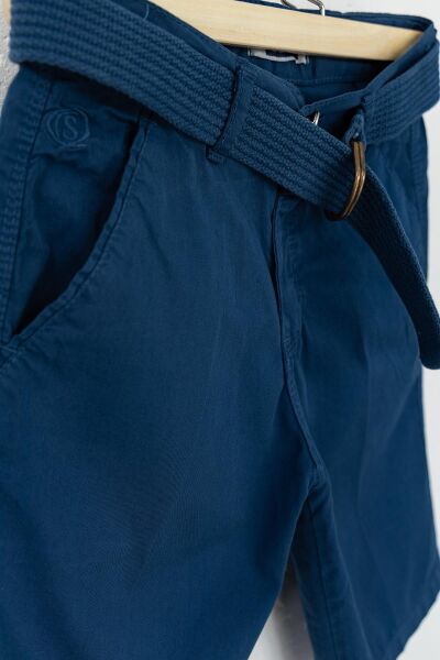 Gabardin Kumaş Kemerli Erkek Çocuk Kapri LACİVERT - 10-11 Yaş
