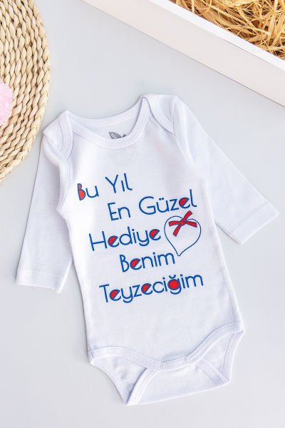 Yazı Baskılı Uzun Kollu Bebek Çıt Çıtlı Body Bebek Zıbın