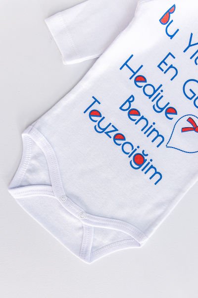 Yazı Baskılı Uzun Kollu Bebek Çıt Çıtlı Body Bebek Zıbın