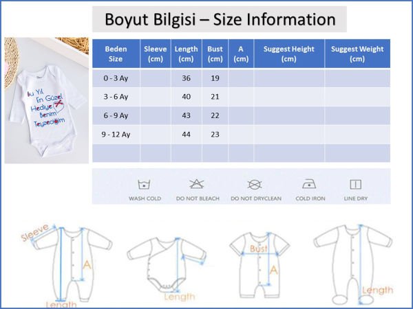 Yazı Baskılı Uzun Kollu Bebek Çıt Çıtlı Body Bebek Zıbın