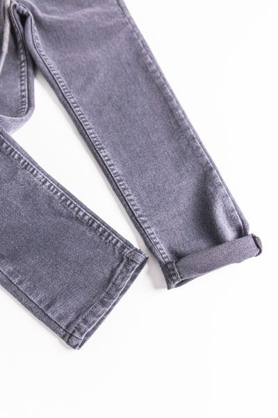 Beli Lastikli Denim Kumaş Unisex Çocuk Denim Pantolon Füme - 6-7 Yaş