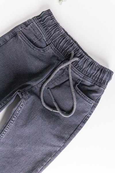 Beli Lastikli Denim Kumaş Unisex Çocuk Denim Pantolon Füme - 8-9 Yaş
