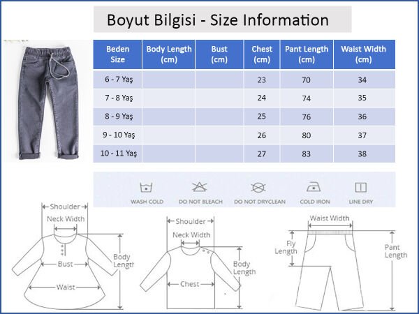 Beli Lastikli Denim Kumaş Unisex Çocuk Denim Pantolon Füme - 9-10 Yaş