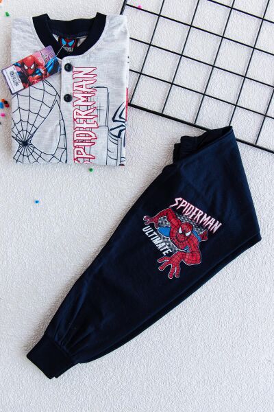 Spiderman Erkek Çocuk Pijama Takımı Çocuk Gecelik GRİ -  7-8 Yaş
