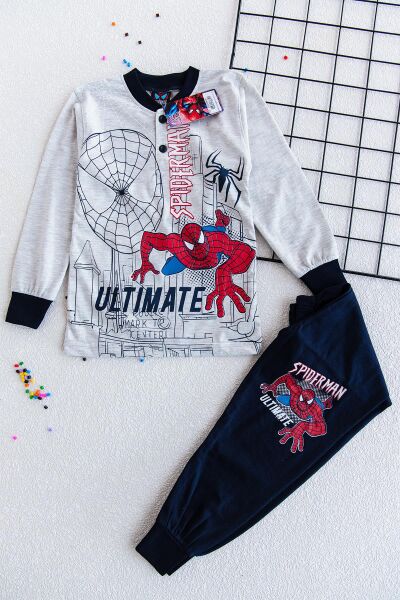Spiderman Erkek Çocuk Pijama Takımı Çocuk Gecelik GRİ -  7-8 Yaş