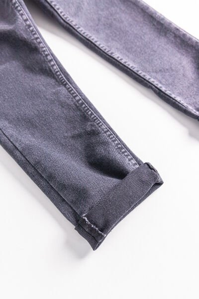Beli Lastikli Denim Kumaş Unisex Çocuk Denim Pantolon Füme - 10-11 Yaş