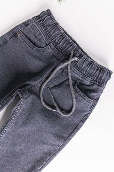Beli Lastikli Denim Kumaş Unisex Çocuk Denim Pantolon Füme - 10-11 Yaş