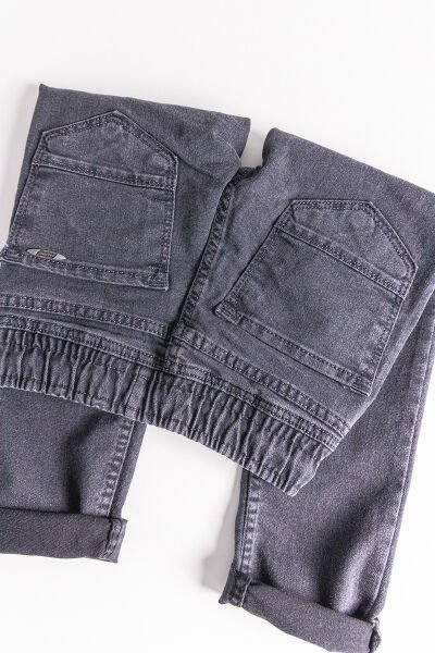Beli Lastikli Denim Kumaş Unisex Çocuk Denim Pantolon Füme - 10-11 Yaş